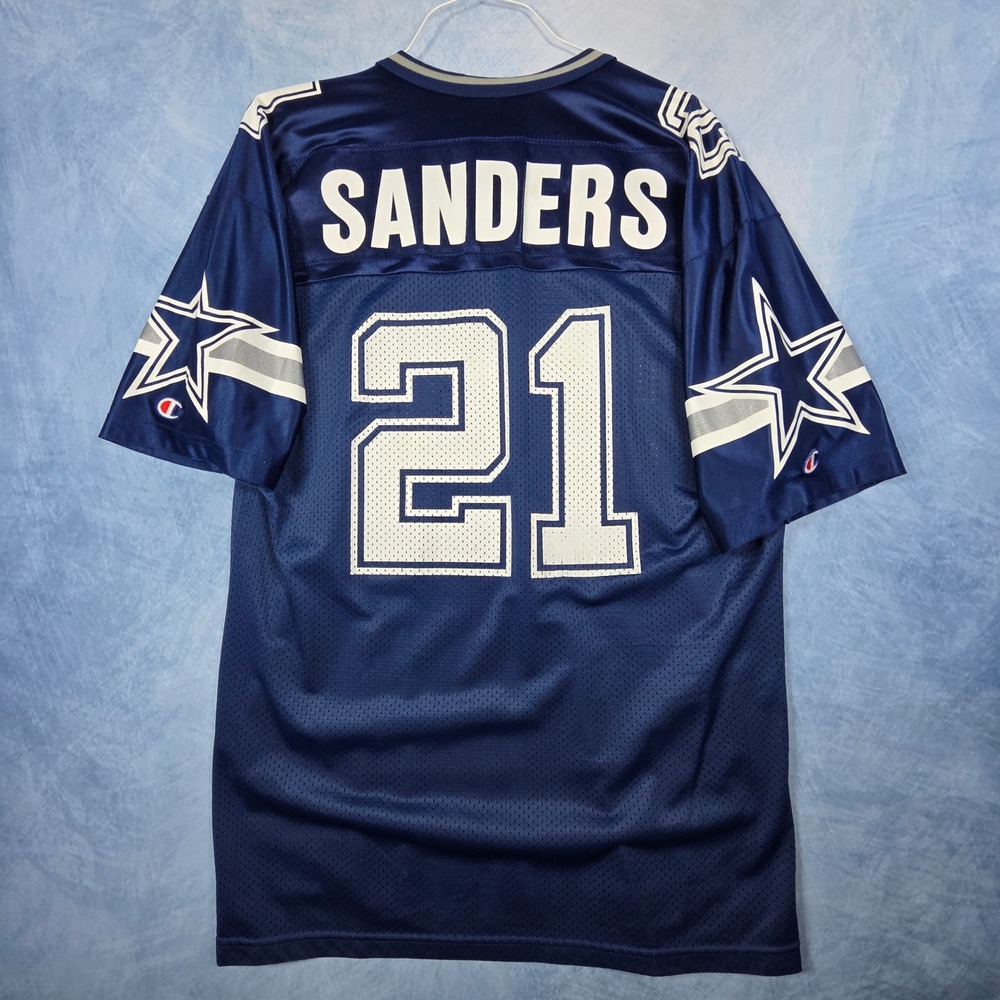 Vintage Champion Dallas Cowboys Deion Sanders 21 Jersey Mens 44 Navy Blue NFL - Picture 8 of 10